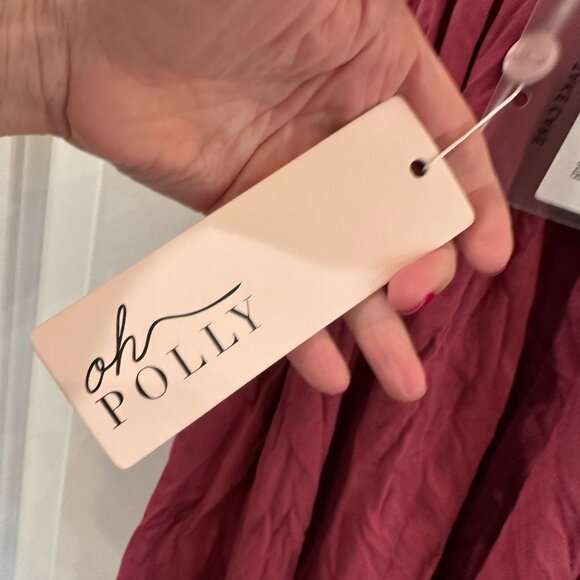 Oh Polly! Dark Pink, Handkerchief Hem, Plunge Neck, Tie Back, Mini Dress - Picture 5 of 9